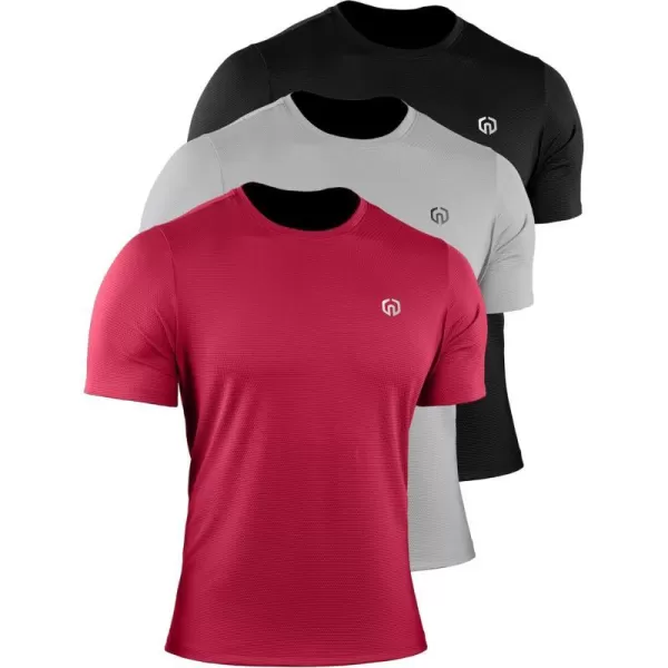 NELEUS Mens Dry Fit Athletic Running Shirt508 BlackGreyRed3 Pack