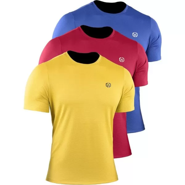 NELEUS Mens Dry Fit Athletic Running Shirt508 RedBlueYellow3 Pack