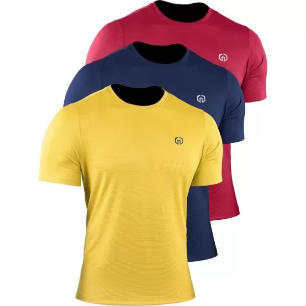 NELEUS Mens Dry Fit Athletic Running Shirt508 YellowNavyBlue3 Pack