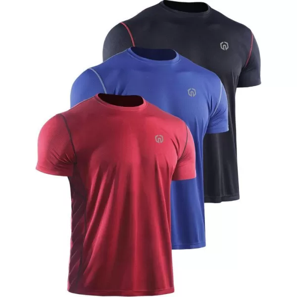 NELEUS Mens Dry Fit Athletic Running ShirtZ027 BlackBlueRed3 Pack