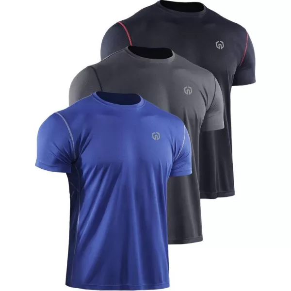 NELEUS Mens Dry Fit Athletic Running ShirtZ027 BlackGreyBlue3 Pack