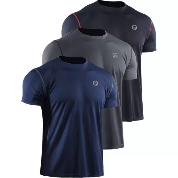 NELEUS Mens Dry Fit Athletic Running ShirtZ027 BlackGreyNavy Blue3 Pack