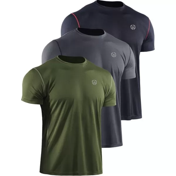 NELEUS Mens Dry Fit Athletic Running ShirtZ027 BlackGreyOlive Green3 Pack