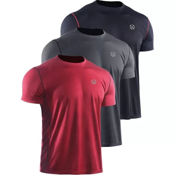 NELEUS Mens Dry Fit Athletic Running ShirtZ027 BlackGreyRed3 Pack