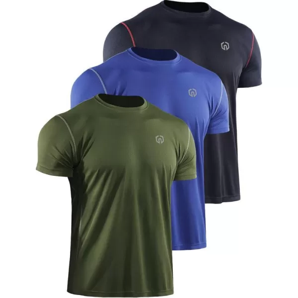 NELEUS Mens Dry Fit Athletic Running ShirtZ027 BlackOlive GreenBlue3 Pack