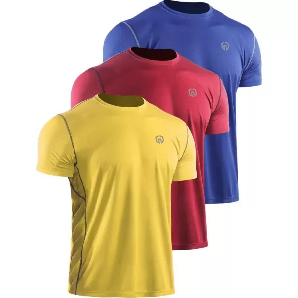 NELEUS Mens Dry Fit Athletic Running ShirtZ027 RedYellowBlue3 Pack