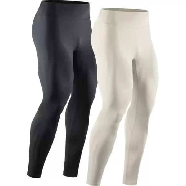 NELEUS Mens Dry Fit Compression Pants Workout Running Leggings6107 BlackCreamy White2 Pack