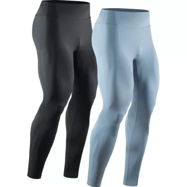 NELEUS Mens Dry Fit Compression Pants Workout Running Leggings6107 BlackLight Blue2 Pack