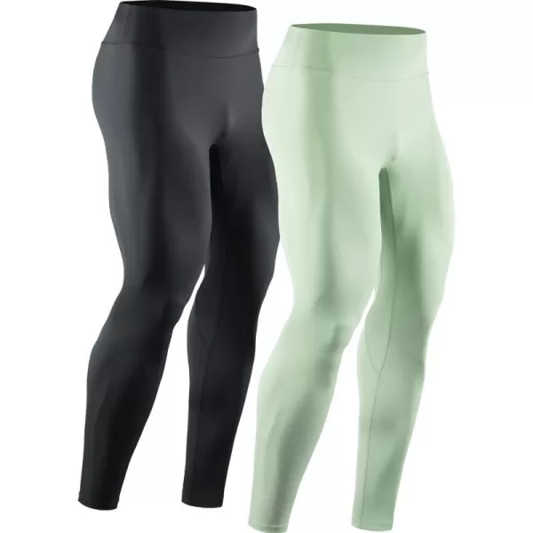 NELEUS Mens Dry Fit Compression Pants Workout Running Leggings6107 BlackLight Green2 Pack