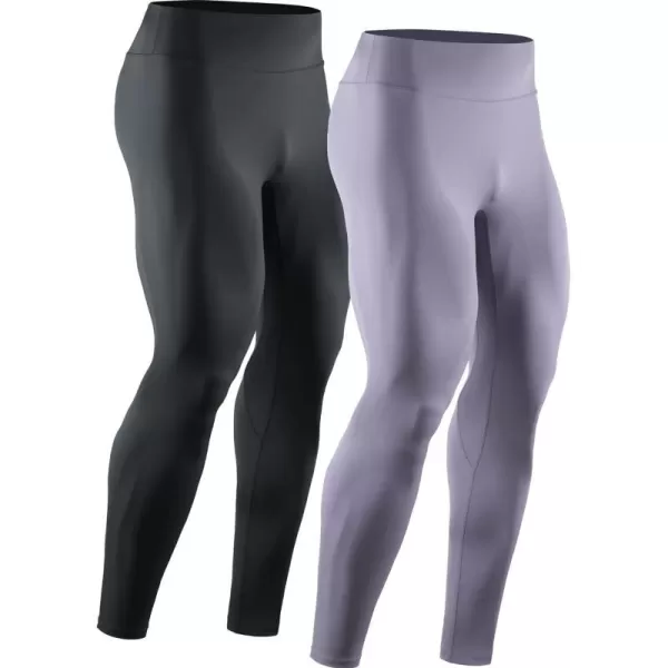 NELEUS Mens Dry Fit Compression Pants Workout Running Leggings6107 BlackPurple2 Pack