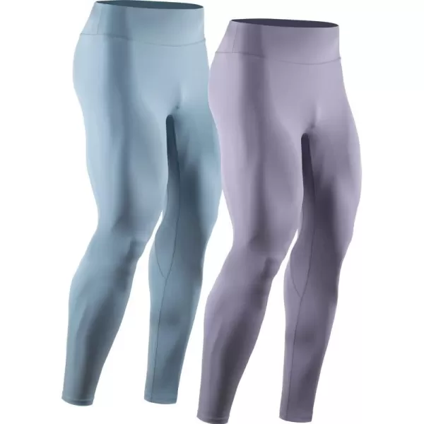 NELEUS Mens Dry Fit Compression Pants Workout Running Leggings6107 PurpleLight Blue2 Pack