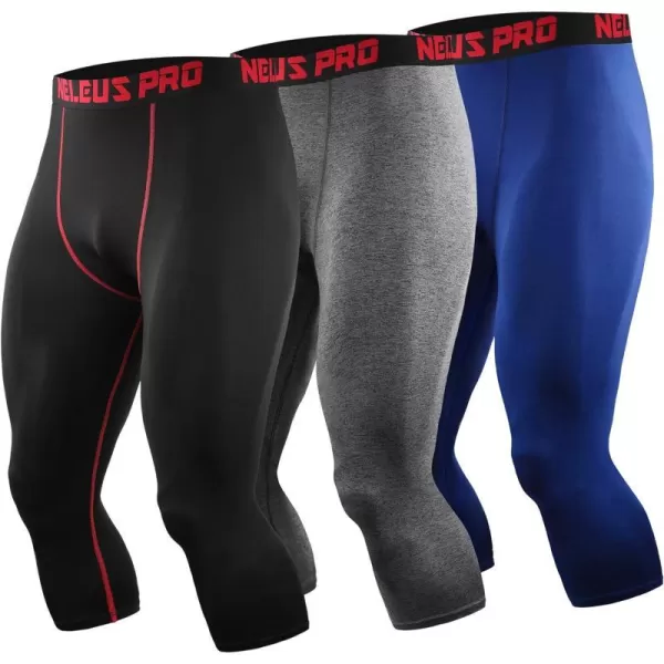 Capris: Black (Red Stripe)/Grey/Blue,3 Pack