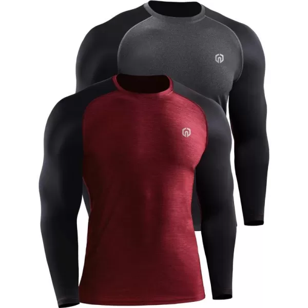 NELEUS Mens Dry Fit Long Sleeve Athletic Running Shirts5073 2 Packdark GreyRed