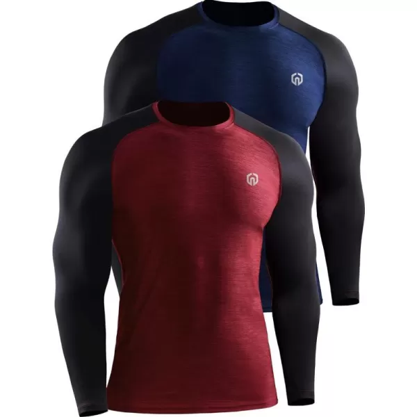 NELEUS Mens Dry Fit Long Sleeve Athletic Running Shirts5073 2 Packnavy BlueRed