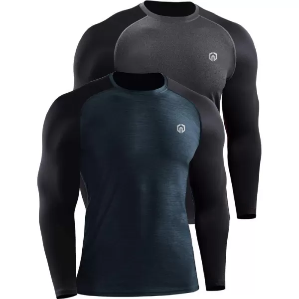 NELEUS Mens Dry Fit Long Sleeve Athletic Running Shirts5073 2 Packslate GreyDark Grey