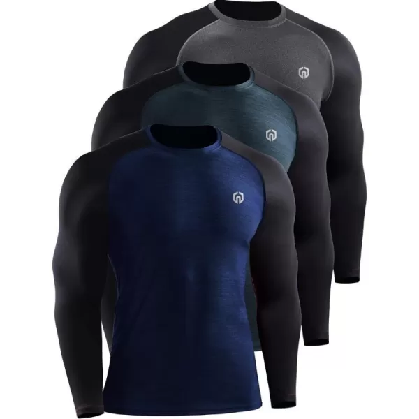 NELEUS Mens Dry Fit Long Sleeve Athletic Running Shirts5073 Dark GreyNavySlate Grey3 Pack