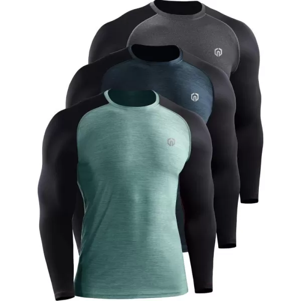 NELEUS Mens Dry Fit Long Sleeve Athletic Running Shirts5073 Dark GreySlate GreyLight Green3 Pack