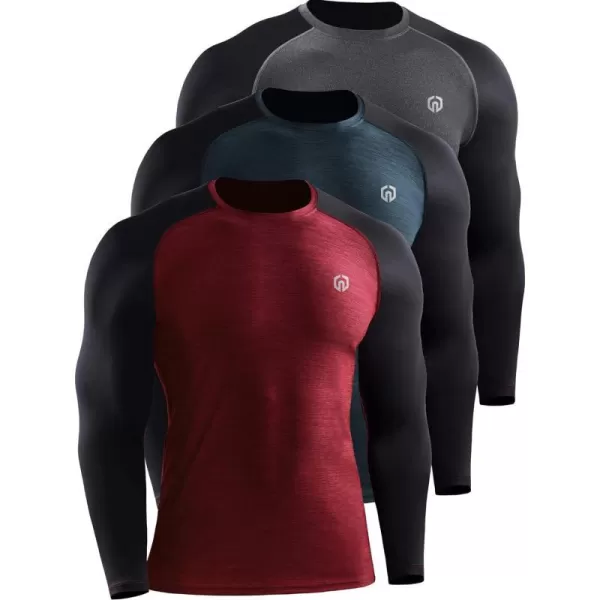 NELEUS Mens Dry Fit Long Sleeve Athletic Running Shirts5073 Dark GreySlate GreyRed3 Pack