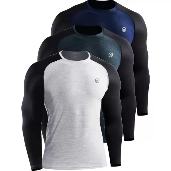 NELEUS Mens Dry Fit Long Sleeve Athletic Running Shirts5073 NavySlate GreyLight Grey3 Pack