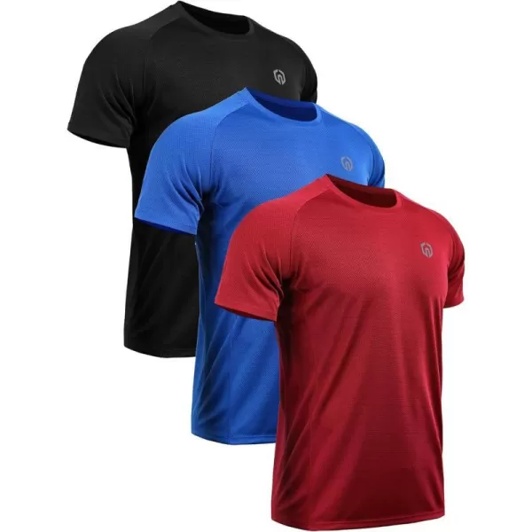 NELEUS Mens Dry Fit Mesh Athletic Shirts5033 3 Pack Blackredblue