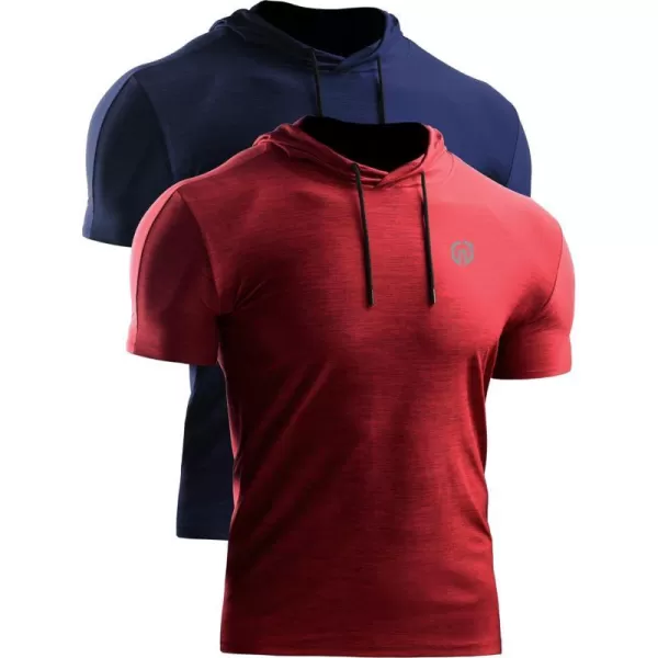 NELEUS Mens Dry Fit Performance Athletic Shirt with Hoods5063 2 Pack navyRed