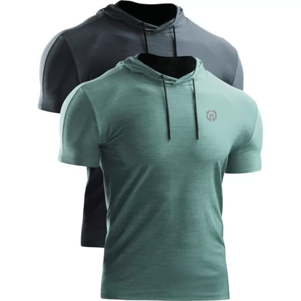 NELEUS Mens Dry Fit Performance Athletic Shirt with Hoods5063 2 Pack slate GreyLight Green