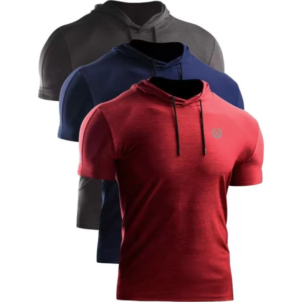 NELEUS Mens Dry Fit Performance Athletic Shirt with Hoods5063 3 Pack black GreyNavyRed