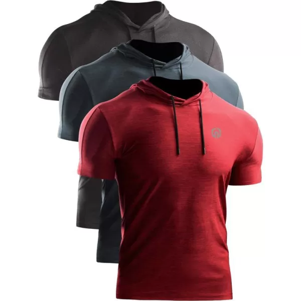 NELEUS Mens Dry Fit Performance Athletic Shirt with Hoods5063 3 Pack black GreySlate GrayRed