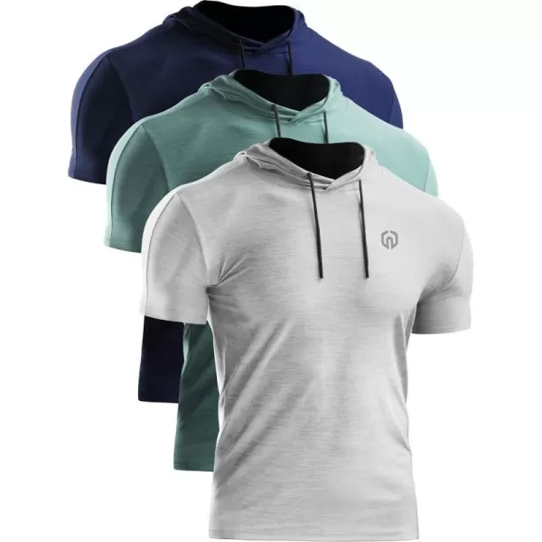 NELEUS Mens Dry Fit Performance Athletic Shirt with Hoods5063 3 Pack navyLight GreenLight Grey