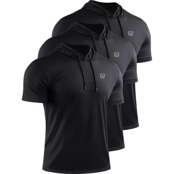 NELEUS Mens Dry Fit Performance Athletic Shirt with Hoods5112 BlackBlackBlack 3 Pack