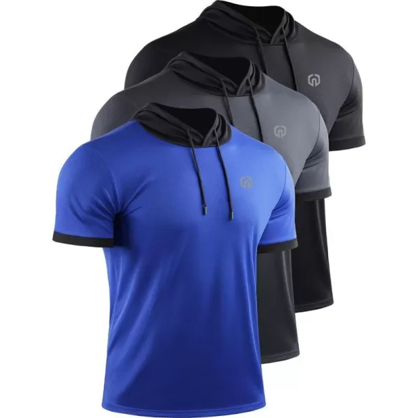 NELEUS Mens Dry Fit Performance Athletic Shirt with Hoods5112 BlackGreyBlue 3 Pack