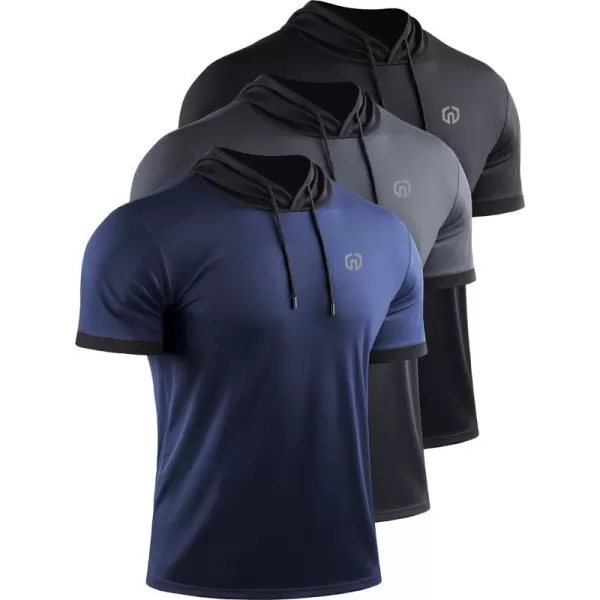 NELEUS Mens Dry Fit Performance Athletic Shirt with Hoods5112 BlackGreyNavy Blue3 Pack