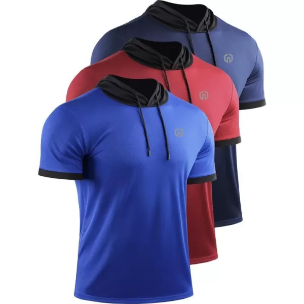 NELEUS Mens Dry Fit Performance Athletic Shirt with Hoods5112 RedBlueNavy 3 Pack