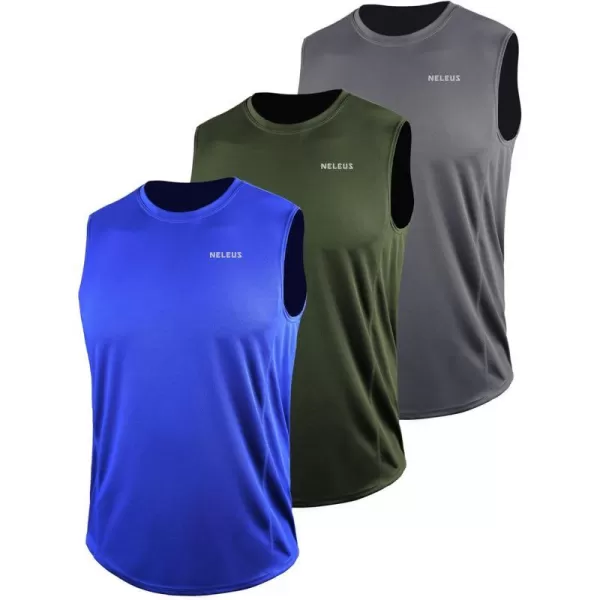 NELEUS Mens Dry Fit Workout Running Muscle Tank Top5042 GreyOlive GreenBlue