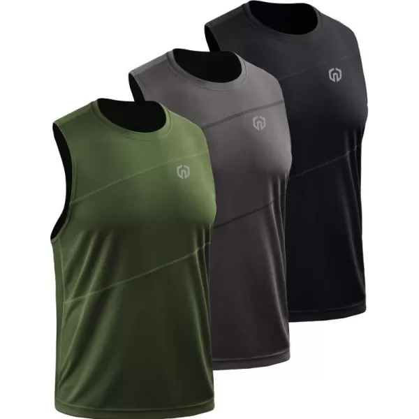 NELEUS Mens Dry Fit Workout Running Muscle Tank Top5054 BlackDark GreyOlive Green3 Pack