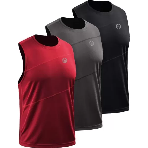 NELEUS Mens Dry Fit Workout Running Muscle Tank Top5054 BlackDark GreyRed3 Pack