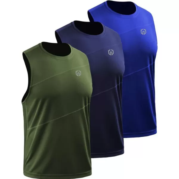 NELEUS Mens Dry Fit Workout Running Muscle Tank Top5054 BlueNavyOlive Green3 Pack