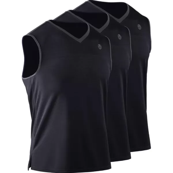 NELEUS Mens Dry Fit Workout Running Muscle Tank TopVneck BlackBlackBlack 3 Pack