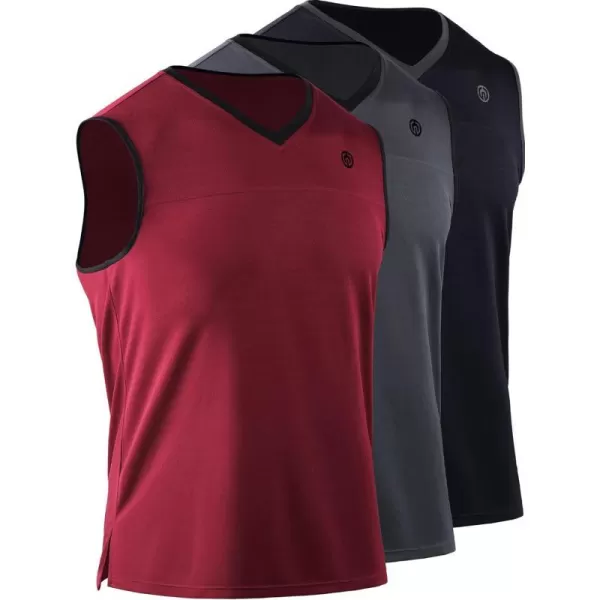 V-neck: Black/Grey/Red, 3 Pack