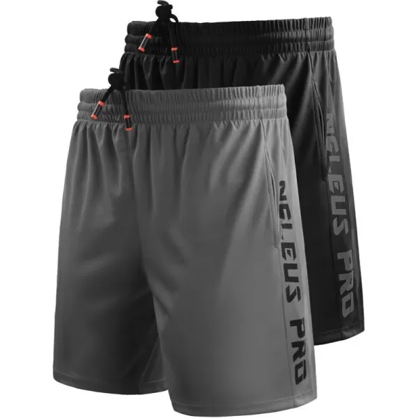 NELEUS Mens Lightweight Workout Athletic Shorts with Pockets6056 2 Packblack grey