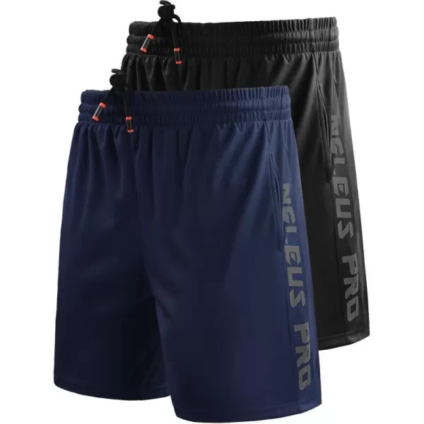 NELEUS Mens Lightweight Workout Athletic Shorts with Pockets6056 2 Packblack navy Blue