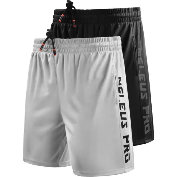 NELEUS Mens Lightweight Workout Athletic Shorts with Pockets6056 2 Packblack white