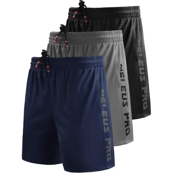 NELEUS Mens Lightweight Workout Athletic Shorts with Pockets6056 BlackGreyNavy Blue 3 Pack