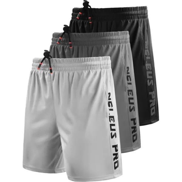 NELEUS Mens Lightweight Workout Athletic Shorts with Pockets6056 BlackGreyWhite 3 Pack