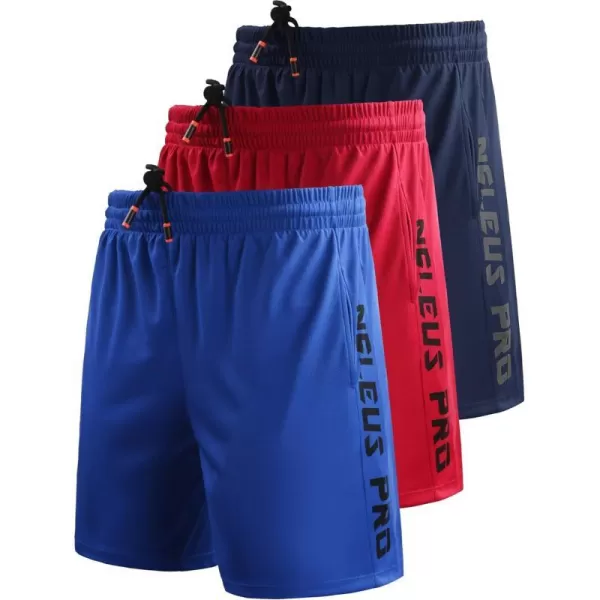 NELEUS Mens Lightweight Workout Athletic Shorts with Pockets6056 BlueNavy BlueRed 3 Pack