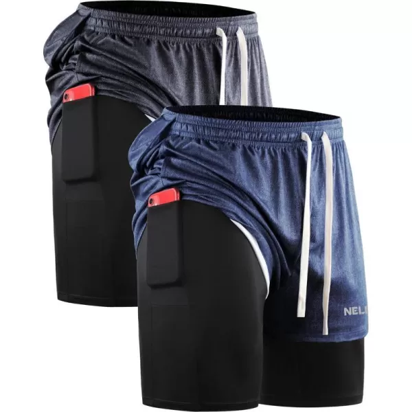 NELEUS Mens Lightweight Workout Athletic Shorts with Pockets6071 Dark Greyblack dark Blue 2 Pack