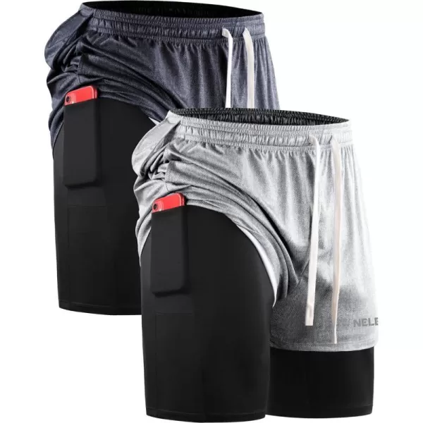 NELEUS Mens Lightweight Workout Athletic Shorts with Pockets6071 Dark Greyblack light Grey 2 Pack