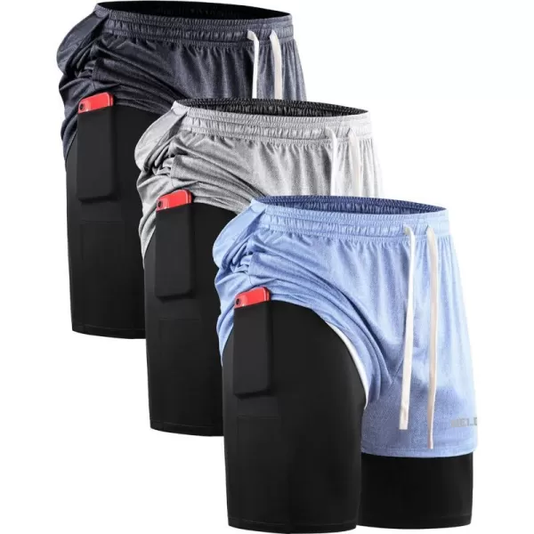 NELEUS Mens Lightweight Workout Athletic Shorts with Pockets6071 Dark Greyblack light Grey light Blue 3 Pack