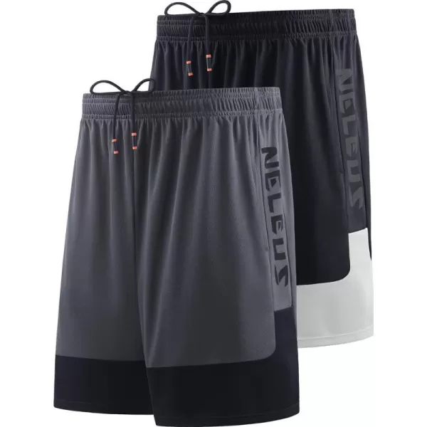 NELEUS Mens Lightweight Workout Athletic Shorts with Pockets6093 BlackGrey 2 Pack