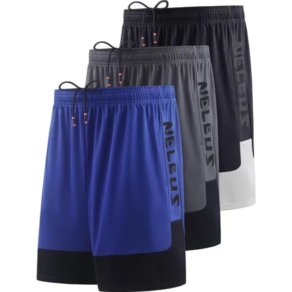 NELEUS Mens Lightweight Workout Athletic Shorts with Pockets6093 BlackGreyBlue 3 Pack